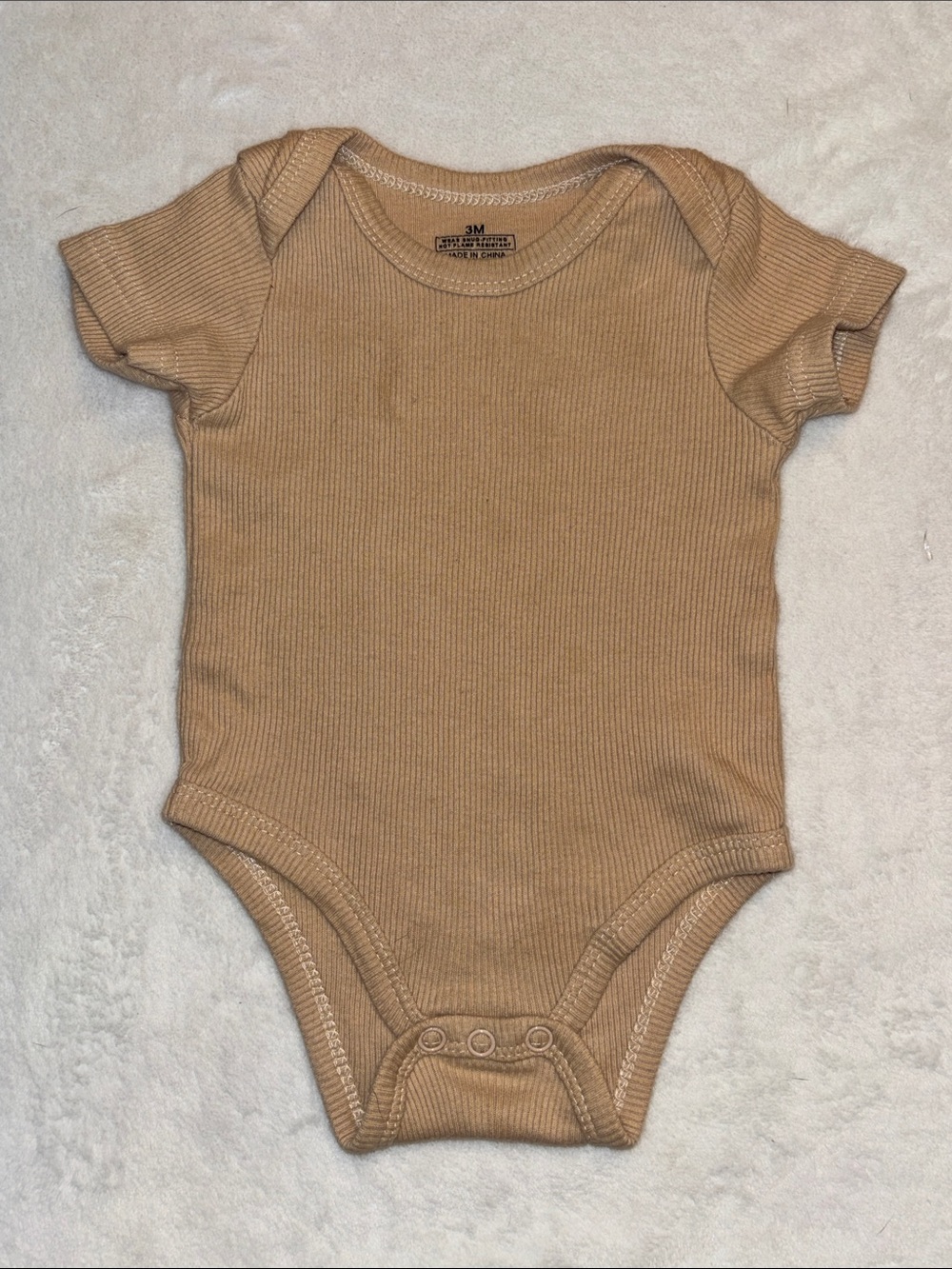 (3 for $10) 3 month Tan Ribbed Cotton Baby One-Piece bodysuit